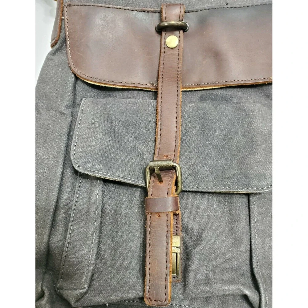 Computer /Messenger Bag Distressed Brown Leather and Charcoal Gray Canvas